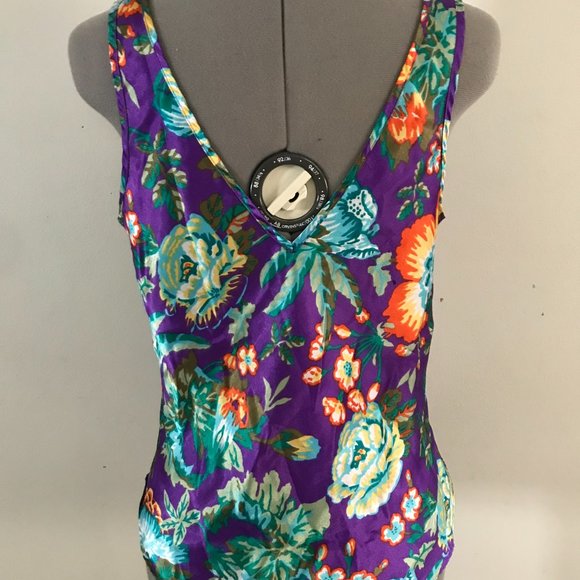 Vintage Victoria's Secret Gold Label Sz M Tropical Floral Satin Tank - Picture 4 of 8